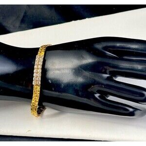 Vintage B.C. Lind Nugget 7.75” Bracelet 14 K GE YG 2 Row prong set rhinestones